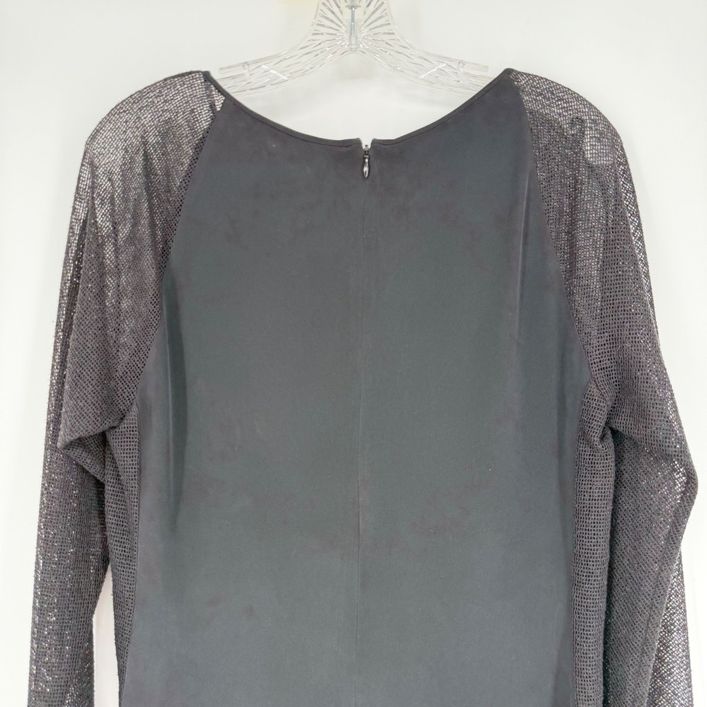 L'AGENCE Renee Dress Black Silk Mesh Long Sleeve Shift Midi Round Neck 10 - Picture 12 of 16